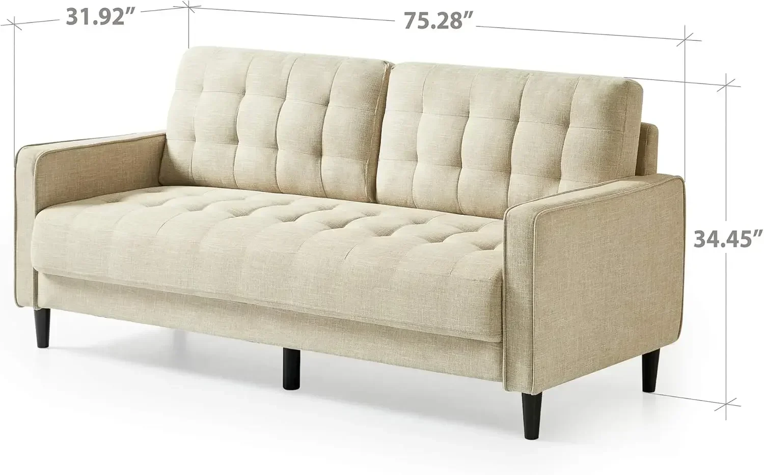 Sofa Couch / Grid Tufted Cushions / Easy, Tool-Free Assembly, Beige