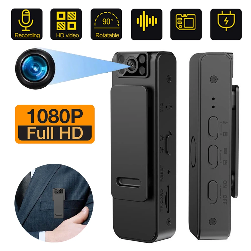 Mini Camera Video Audio Recorder HD 1080P Conference Outdoor Sports Loop Recording Camcorder Lavalier Camera Magnetic Backclip