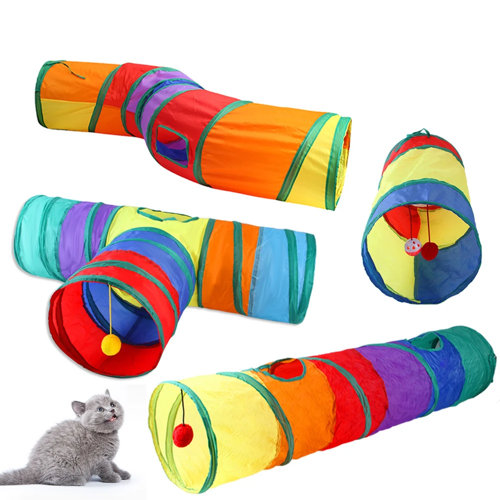 Cat Rainbow Tunnels Tubes Colorful Foldable Drill Bucket Tunnel Interactive Cat Toy Play Tent Pet Supplies Cat Accessories