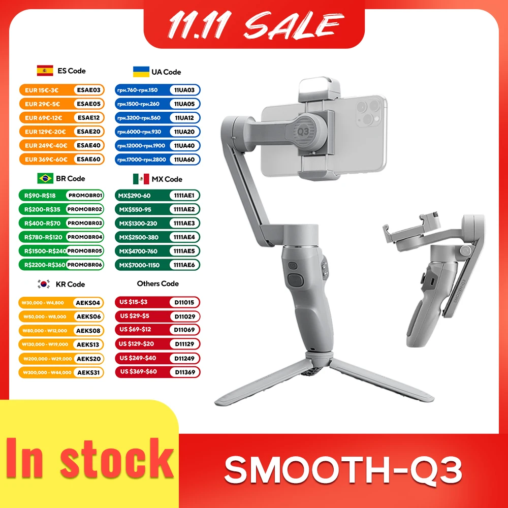 

Официальный подвес ZHIYUN SMOOTH Q3 для телефона, 3-осевой стабилизатор для смартфонов, заполняющий светильник для iPhone 13 Android