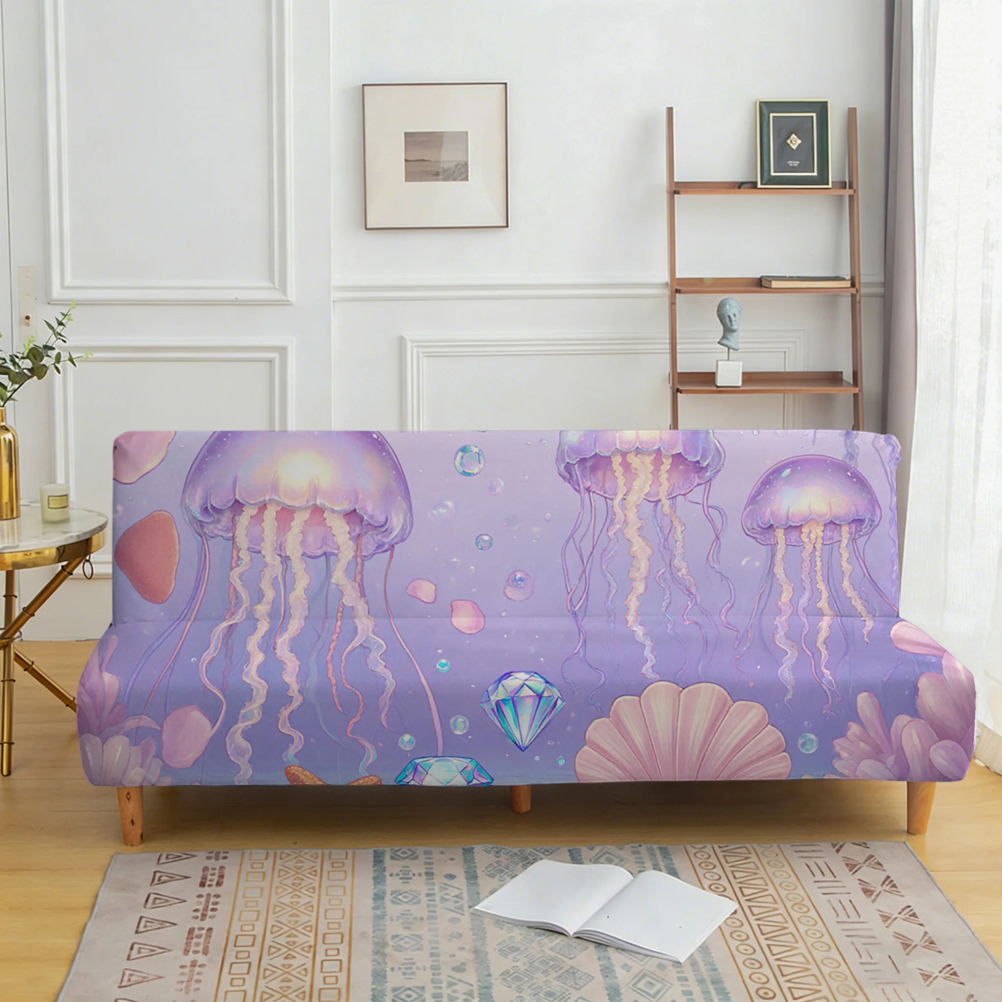 Dream purple jellyfish sofa bed cover, non-slip and scratch-proof furniture protective cover, all-inclusive elastic dust cover