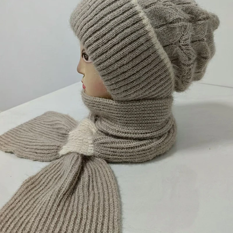 Winter Knitted Skullies Hat Scarf Set Cold Proof Ear Protection Scarf Warm Girls Beanies Cycling Windproof Ladies Outdoor Caps