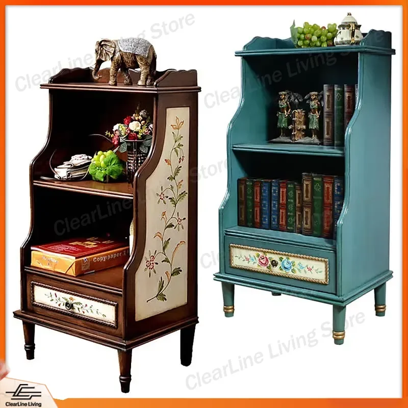 Vintage Wooden Bookshelf Antique Handmade Solid Wood Bookcase Home Office Storage Display Rack Furniture Wholesale OEM Custom
