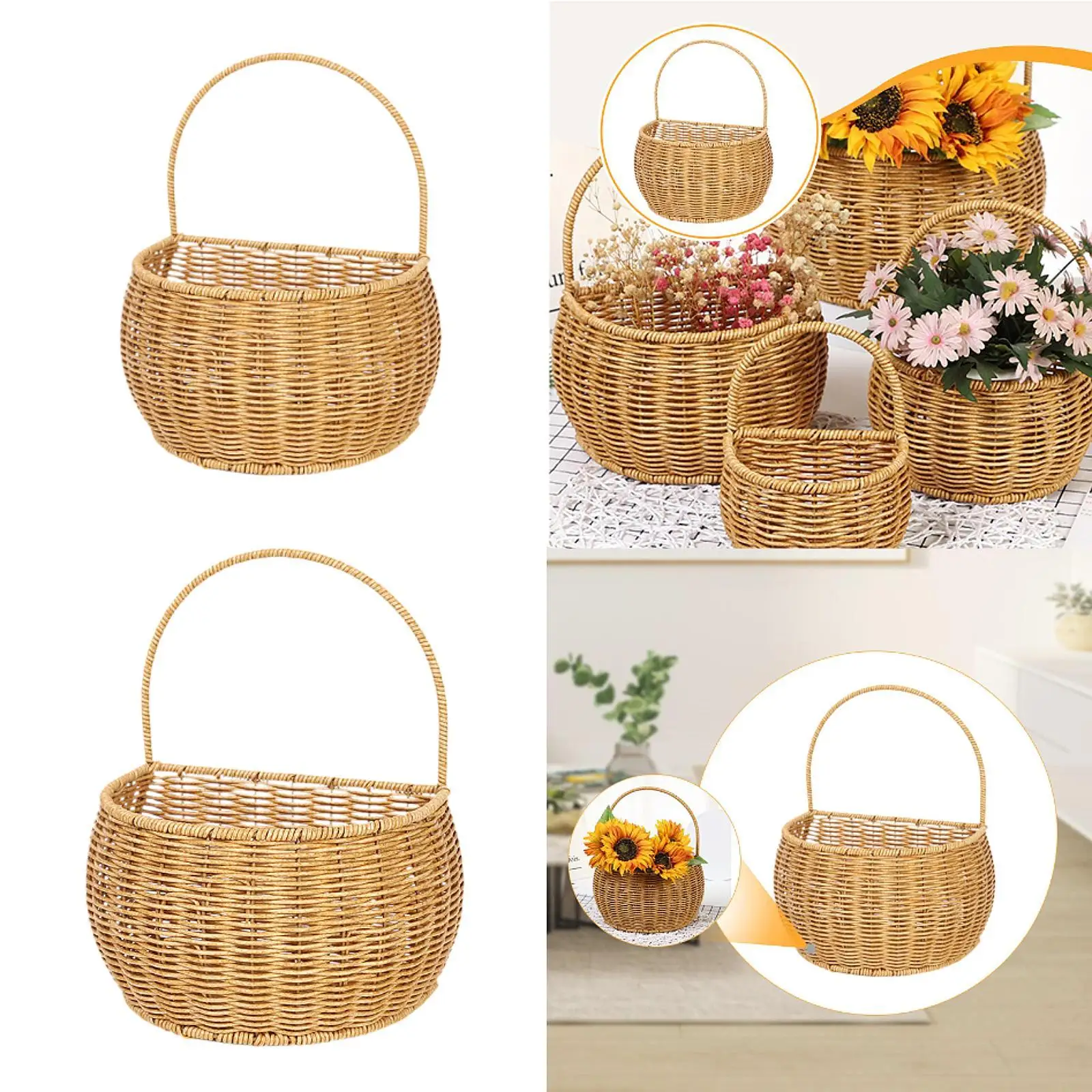

Hanging Basket Home Decor Container with Handle Decorative Organizing Hanging Fruit Basket for Office Living Room Kitchen Garden