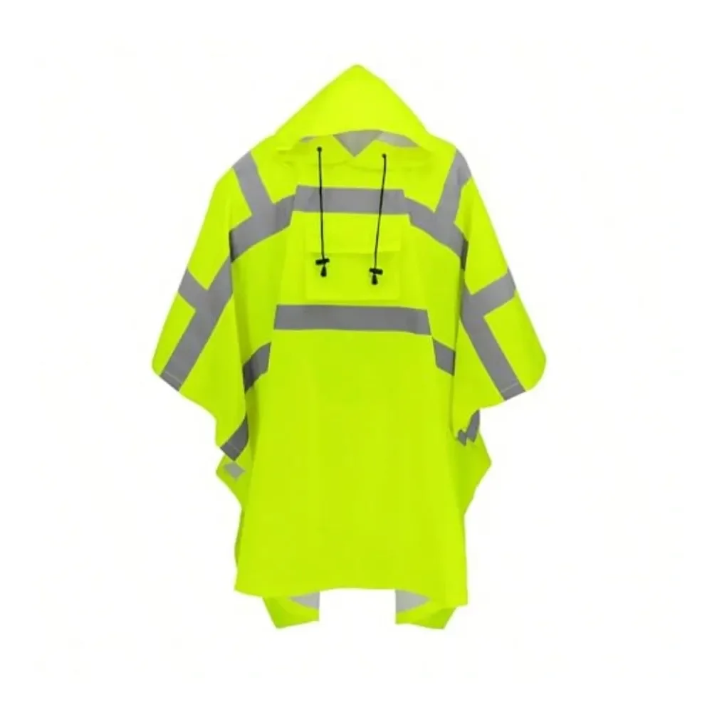

FrogWear HighVisibility Yellow Green Rain Poncho With Reflective ial ANSI Class 3 PVCCoated Polyester Water And Rain Resis