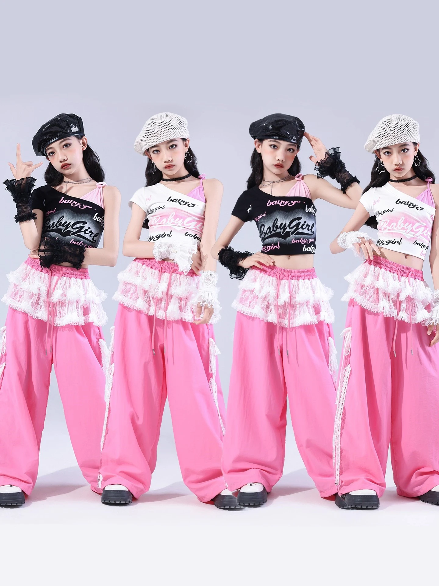 Kpop enfants Hip Hop vêtements filles Jazz vêtements nombril hauts rose pantalon été moderne danse Performance Costume scène porter BL16817
