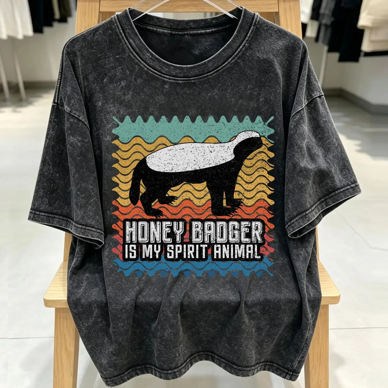 washed T Shirt Honey Badger is my Spirit Animal long or short sleeves vintage Washed Slightly fashion Top For Everyday Wear