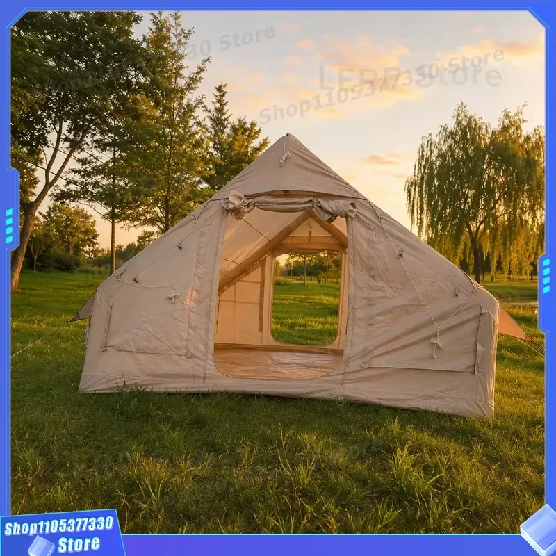 Basic 6.3sqm Inflatable Tent Entry-Level Single Door 210D Oxford Khaki Glamping Air Cabin Simple Mode Budget Friendly