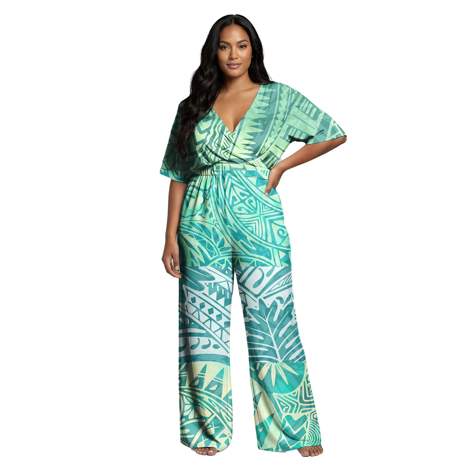 High Quality Custom Logo Trendy Ladies Clothes Sexy Oversize Lady Playsuits Classic Samoan Polynesian Tribal Design Women Romper