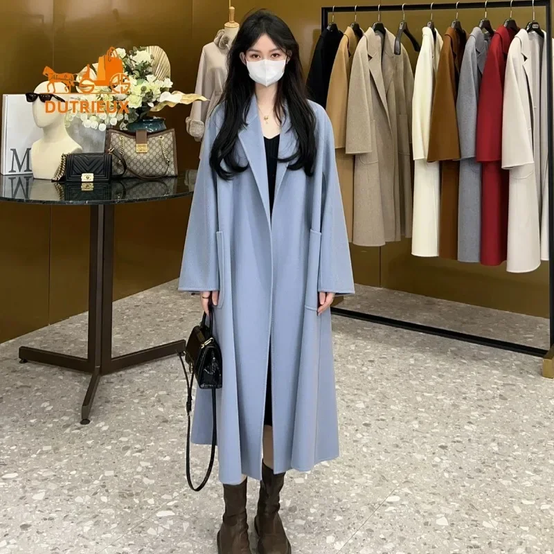 24 New Cashmere Coat Women,Luxury Water Ripple Double-sided 100% Cashmere Coat Jacket for Women,Winter Women Long Cashmere Coat