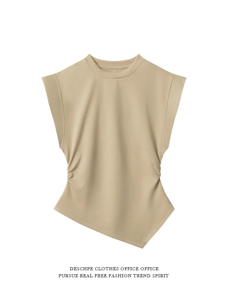 

Desce Korean Sle Svel Slim Fit Women's T-irt Asymmetrical Hemline Casual Top Faionable Design Summer Wear