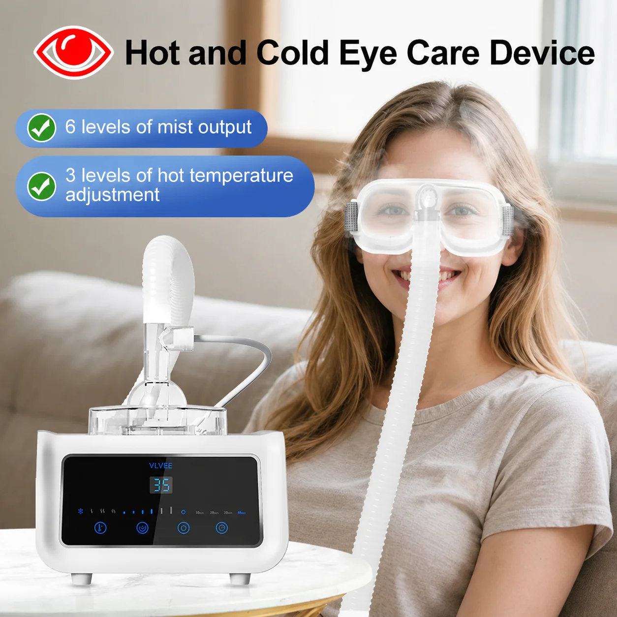 Appareil de soin des yeux chaud et froid VLVEE avec 6 niveaux de volume de vapeur pour les yeux secs et la fatigue oculaire, appareil de vapeur pour les yeux