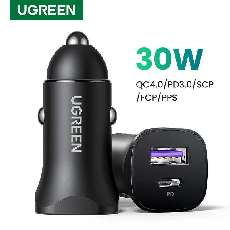 UGREEN USB C Car Charger 30W Quick Charge4.0 PD3.0 SCP 5A Fast Charging For iPhone 15 14 Huawei Samsung Xiaomi USB C Car Charger