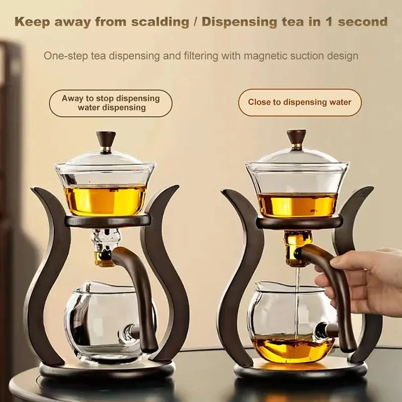 Heat-Resistant Glass Tea Set Magnetic Water Diversion Rotating Cover Bowl Automatic Tea Maker Lazy Kungfu Teapot Drinking