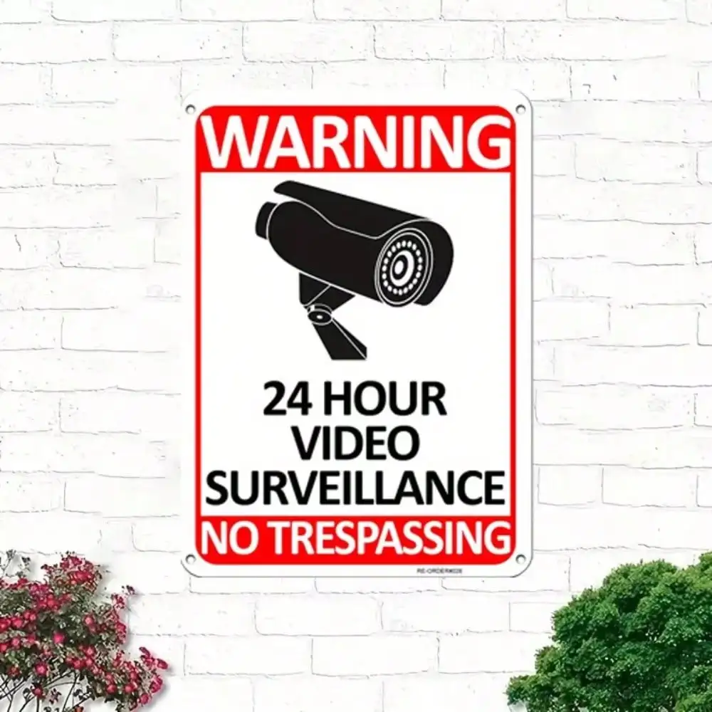 CIFBUY 24/7 Video Surveillance No Trespassing Aluminum Reflective Sign Outdoor CCTV Security Warning Plaque
