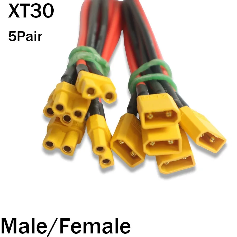 5pcs/XT30 Male/Female Connector Plug for RC Lipo Battery FPV Drone Charger Fixed Wing Batteries with Silicone Wire 16AWG Cable