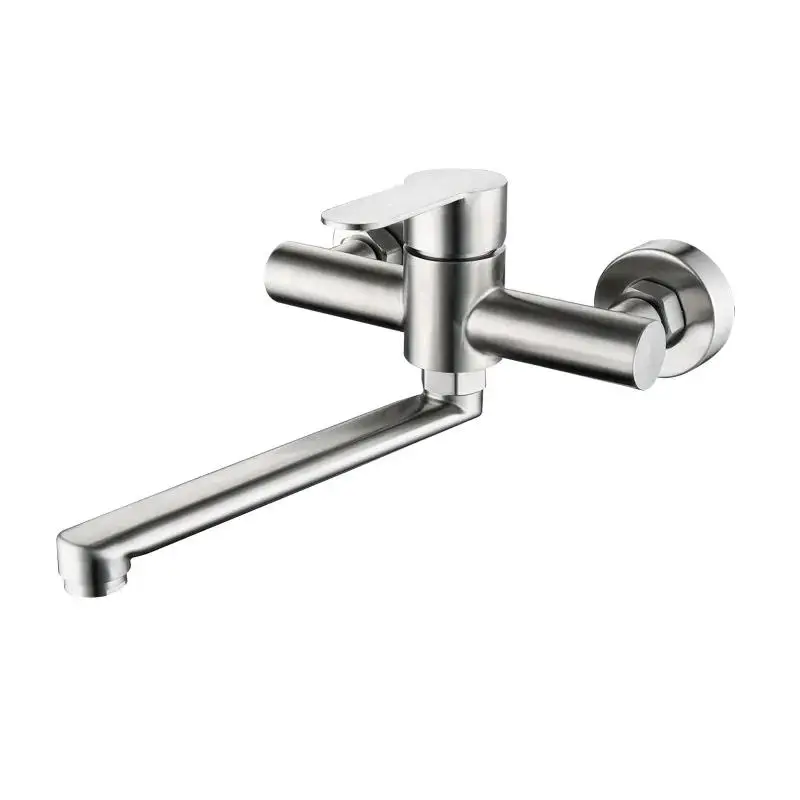 Brushed Handle 304 Stainless Steel Kitchen Sink Faucet Wall-mounted Gold Kitchen Nickel And Faucet Single Hot Cold Rotate