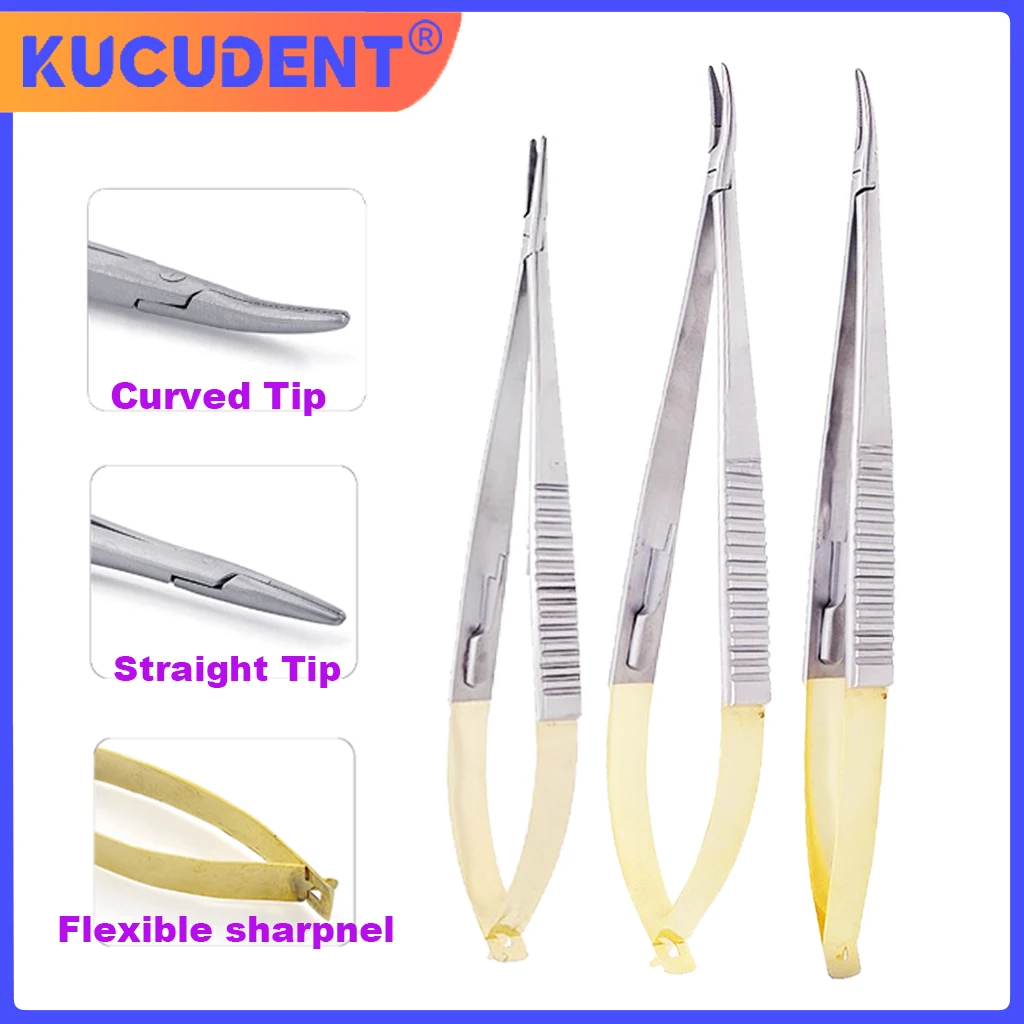 Dental Castroviejo Needle Holders with Lock Holding Forceps Straight/Curved Matrix Bands Placement Tweezer Dentist Material Tool