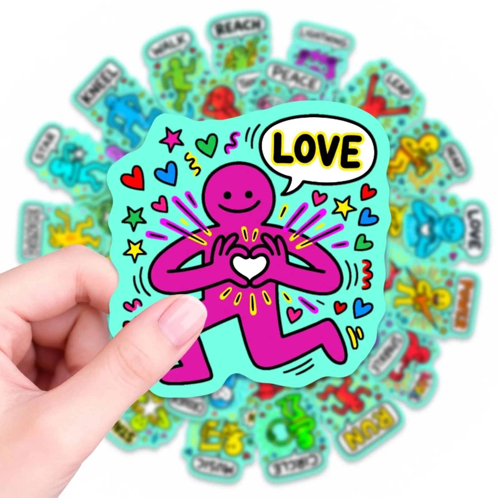 50PCS Fluorescent Little People Graffiti Stickers Fun Actions Sticker for Computer Notebook Stationery DIY Toys Secret ﻿
