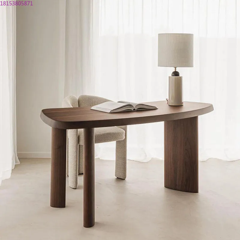 

Nordic solid wood special-shaped modern simple high-end black walnut curved computer desk Italian creativity