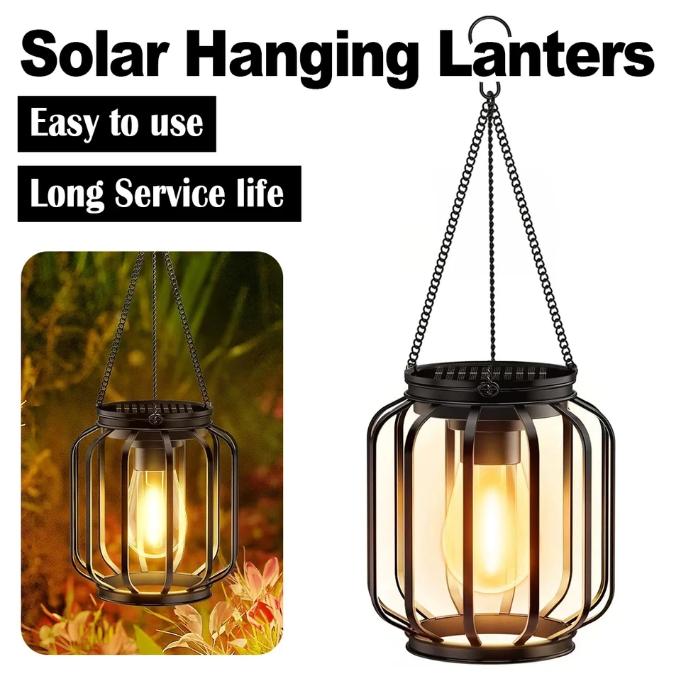 Solar Lantern Led Light Warm White Lamp Outdoor Sensor Garden Lights Waterproof Patio Yard Decoraiton Hanging For/outdoor Hollow image 2
