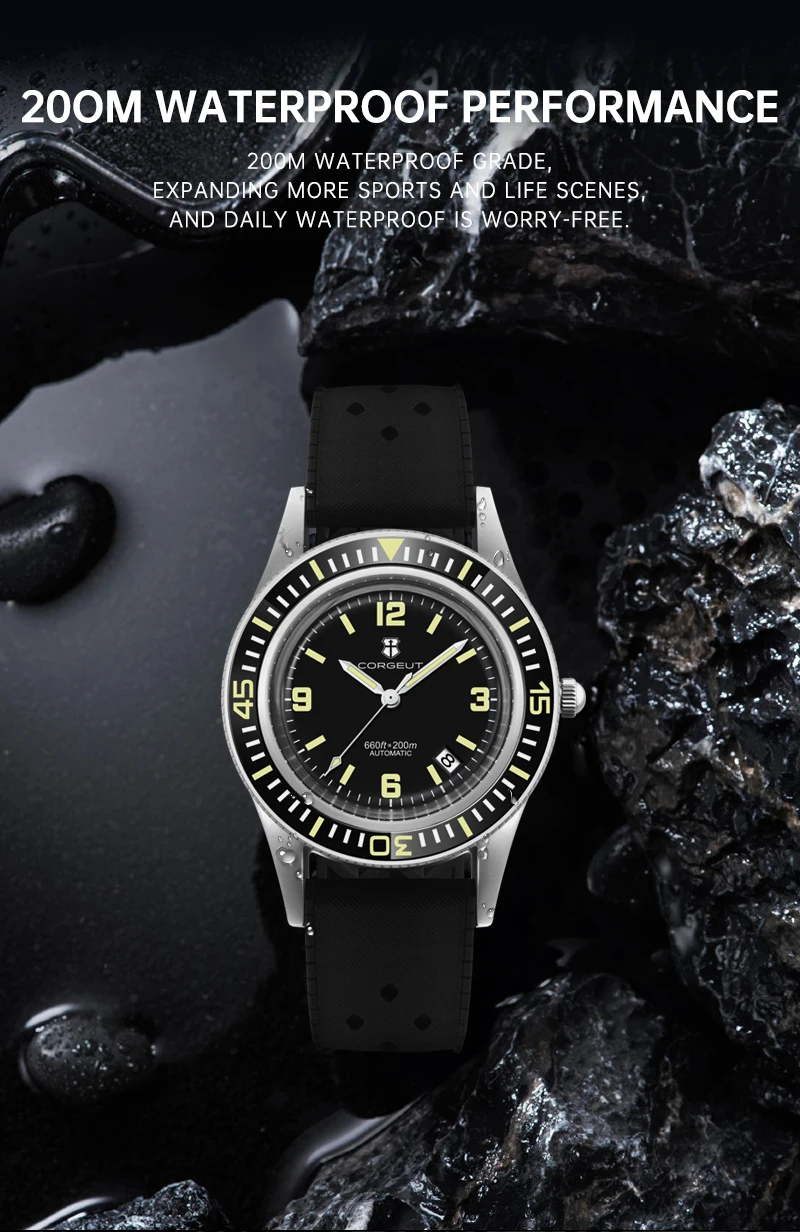 CORGEUT 50-Fathoms Dive Watch WD50F NH35 Automatic Movement 40mm Watch For Man Luminous 200m Waterproof Sapphire Vintage
