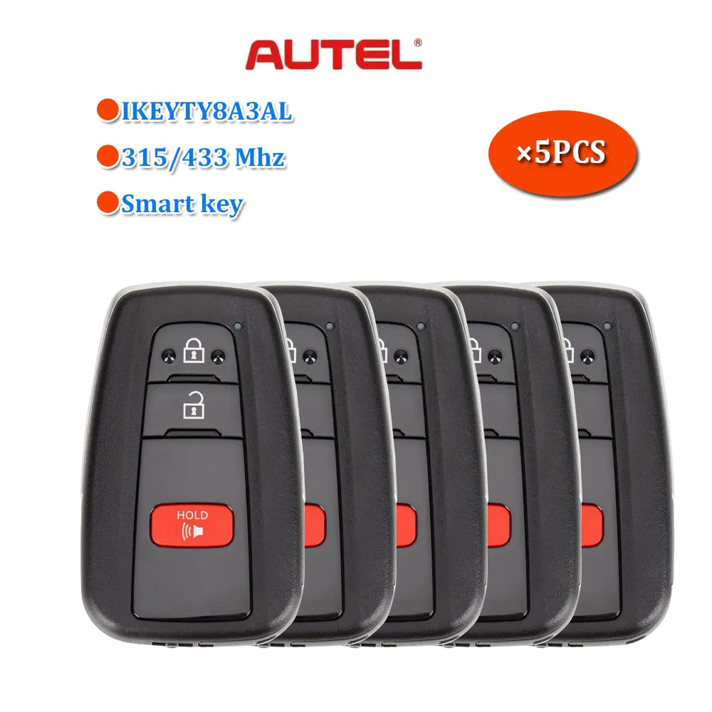 

5 шт. универсальный смарт-ключ Autel IKEYTY8A3AL 3 кнопки 315/433 МГц для Toyota 8A для KM100 KM100E IM508 IM608 PRO автомобильный дистанционный ключ