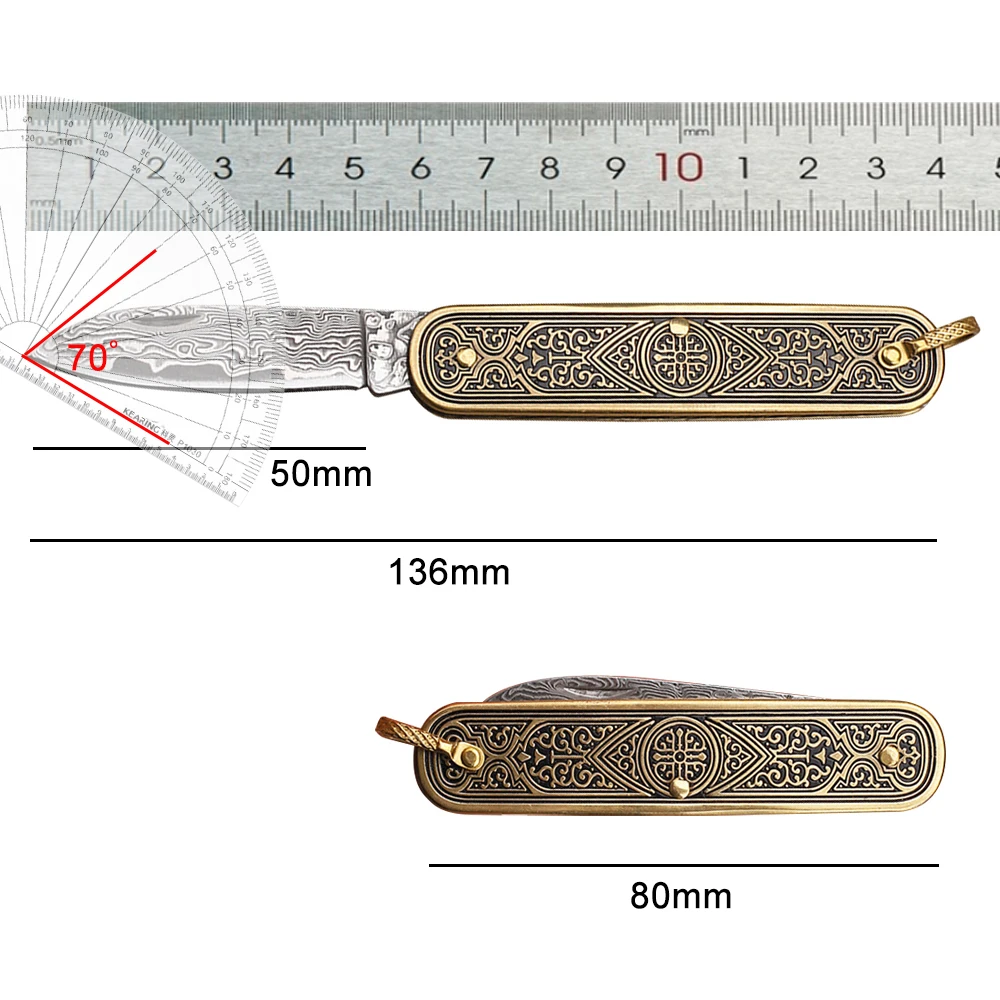 Imagem -06 - Multifuncional Damasco Keychain Pocket Knife Todos os Dias Carry Edc Mini Box Cutter Compact Lightpeso Survival Folding Knife