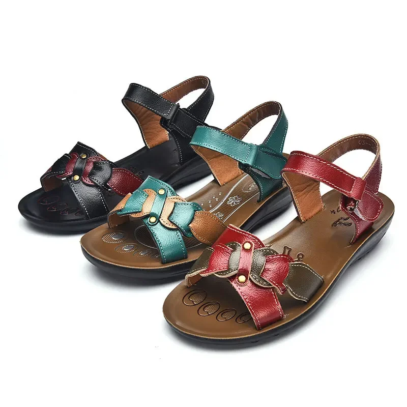 YAERNI Designer Genuine Leather Sandals Women Flat Sandals Platform Summer Shoes Ladies Beach Shoes Chaussures Femme Ete