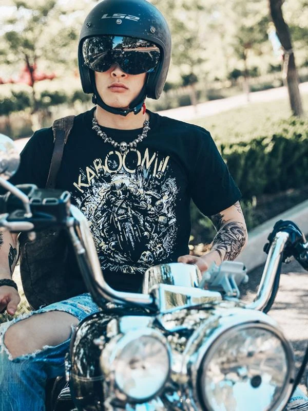 Europe and America Tough Juki Motorcycle Motorcycle Rally Men's Summer Short Sleeve T-shirt Large Size Club Cotton MOTO