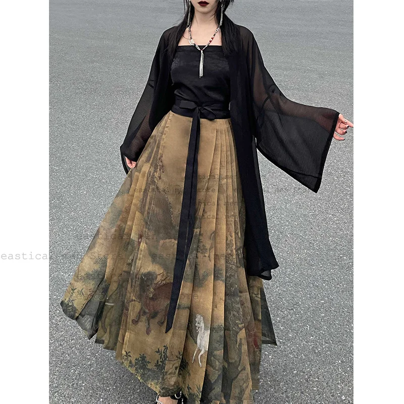 التقليد Hanfu الحصان تنورة دعوى المرأة أنيقة النمط الصيني فستان مثير حبال سترة علوية شيونغسام مجموعة زي خمر