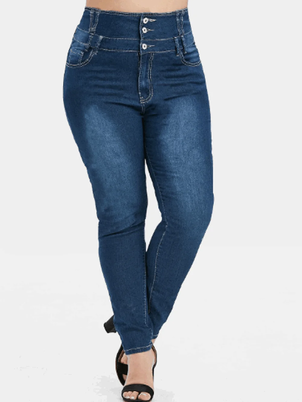 Plus Size Jeans For Women High Wasited Denim Pants  for Big Curve Style Button Front Waist Taper Leg ouc078