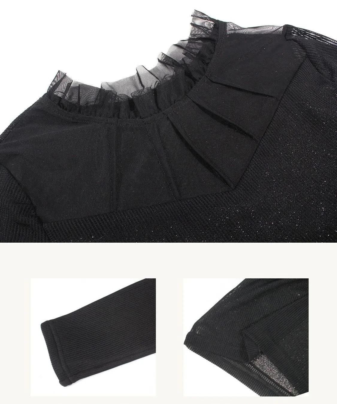 Camisa básica de manga larga de malla negra para mujer con camisetas de moda para mujer ZT82