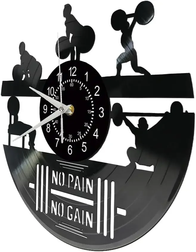 Fitness Art Vinyl Record Wall Clock Modern Home Decoration Dumbbell Gym Silent Wall Clock Gym Bodybuilder Gift Retro Wall Watch