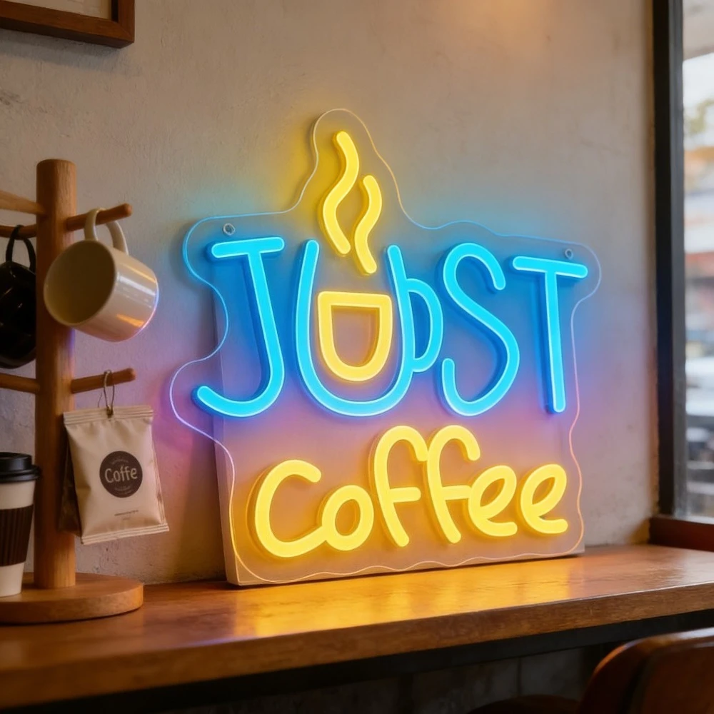 

Неоновая вывеска Just Coffee, диммируемая, с сине-желтыми светодиодами, питание от USB, для кофейни, бара, дома, кухни, кафе, офиса, декоративная лампа