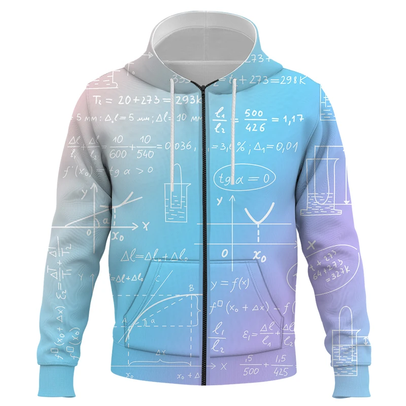 New Casual 3D mathematical formula Zipper Hoodies Men Women Children Fashion Casual Printed Sweatshirt Streetwear Hooded Tops