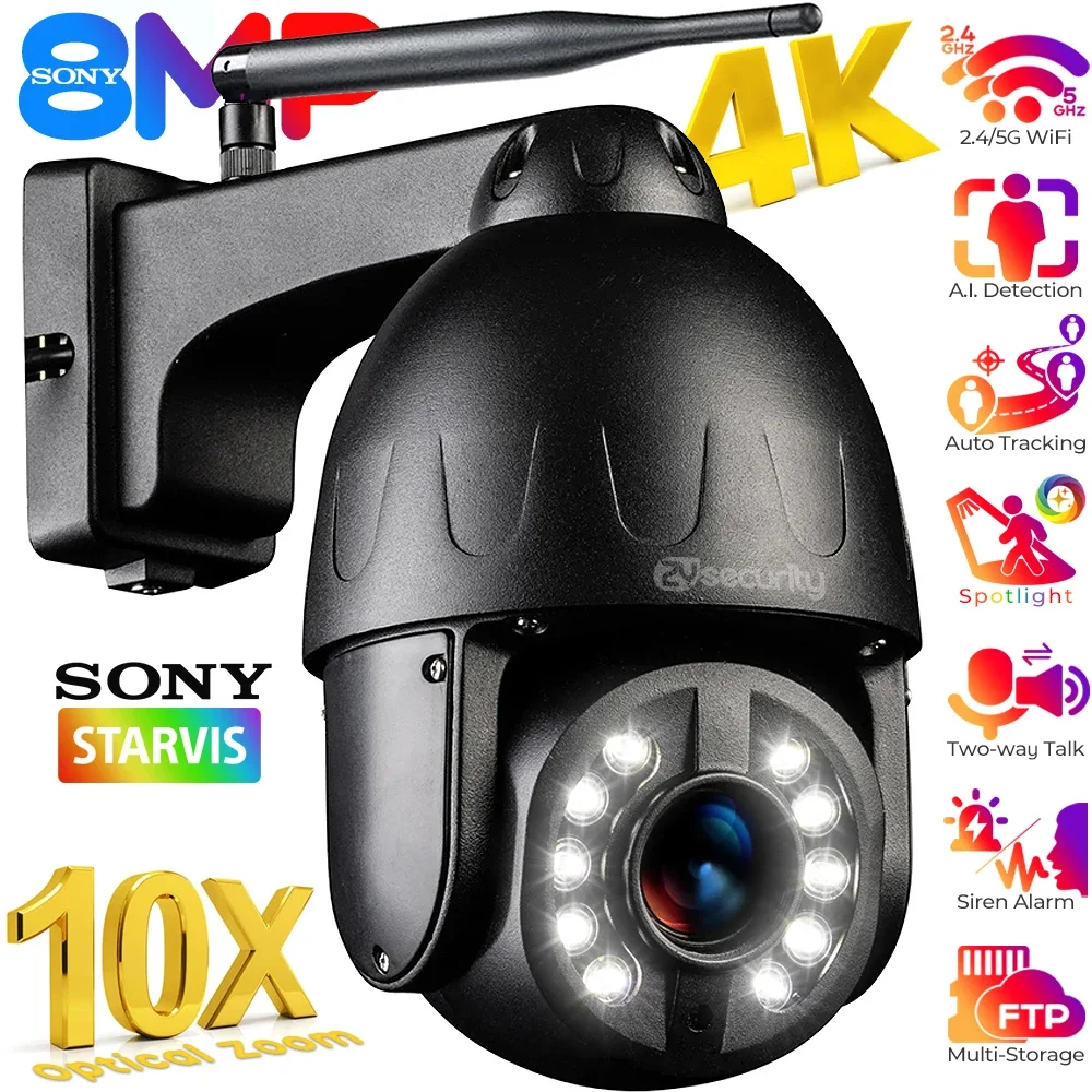 4K 8MP Outdoor Speed Dome IP Camera 5X 10X Optical Zoom Humanoid Tracking Wifi PTZ Camera 5MP Color Night CCTV Surveillance Came