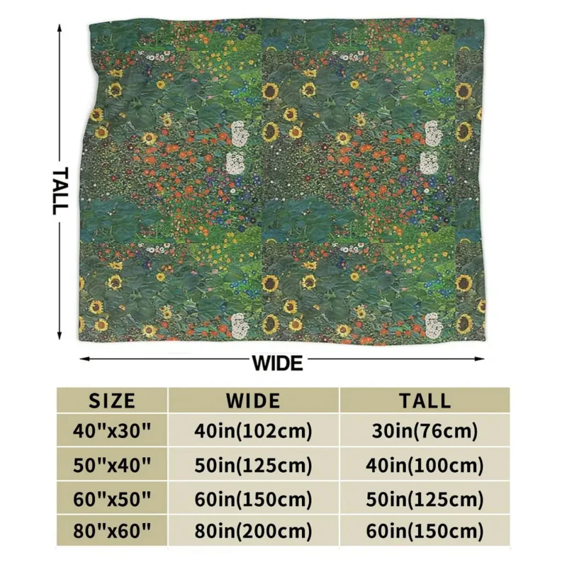 Farm Garden With Flowers - Klimt Artsy Sticker Blankets Flannel Throw Blanket Cover for Bed Living room Picnic Travel Home Sofa