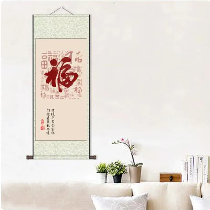 Oriental Thousand Character Classic Calligraphy Scroll Rice Paper Hanging Painting Wall Decor Home Gift