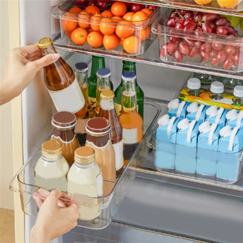 

ABWP-1 Pieces Fridge Organizer Bins On Wheels Clear Roll Out Drawer Refrigerator Organizing With Dividers