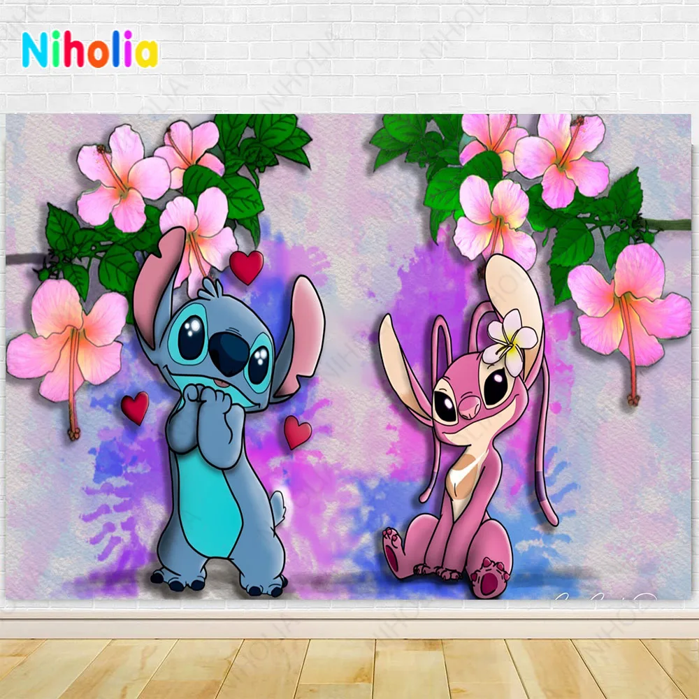 Lilo & Stitch latar belakang untuk anak-anak, pesta ulang tahun, fotografi, latar belakang, dekorasi kartun, properti Studio bayi, Banner, properti mandi