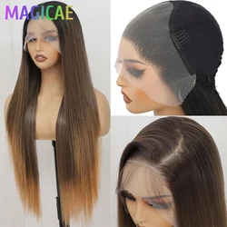 30Inch 13X4 Straight Lace Frontal Wigs Light Ombre Brown P12/24 Colored Pre-pluck Soft Nature High Temperature Cosplay Hair Wigs