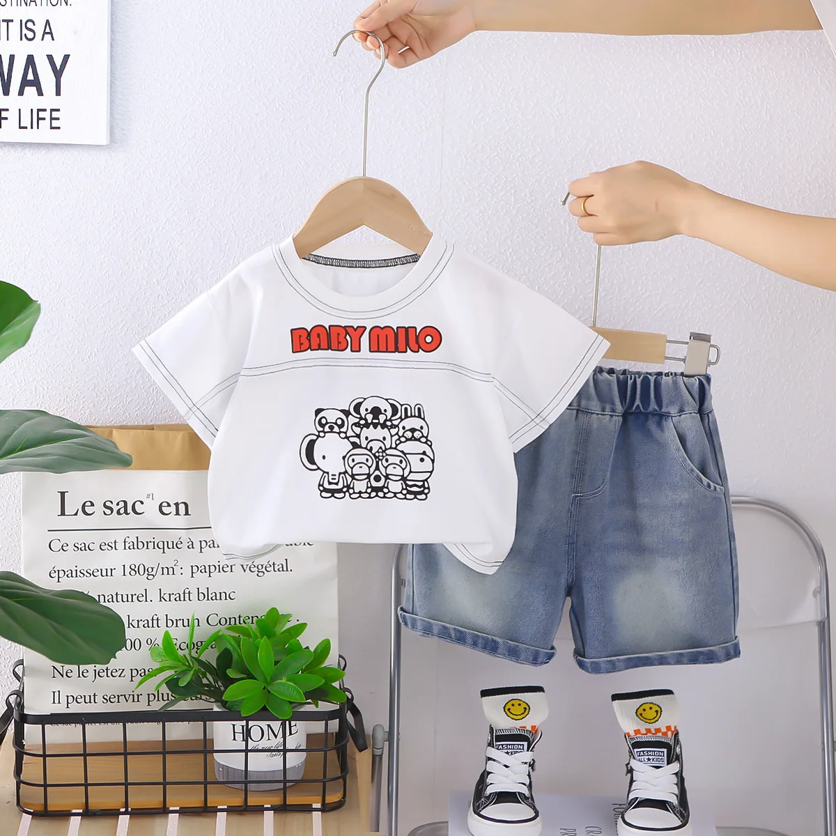 Toddler Boy Summer Outfits Childen's Clothing 2026 Cute Cartoon Print Short Sleeve Tops and Shorts Two Piece Boys' Clothes Set
