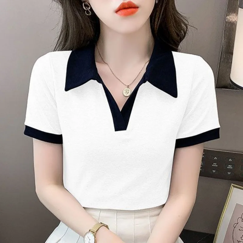 

Top New Products Pullover Tall Polo Neck Tee Shirts for Women Rayon T Shirt Elegant Trend 2025 Summer Aesthetic Korean Yellow