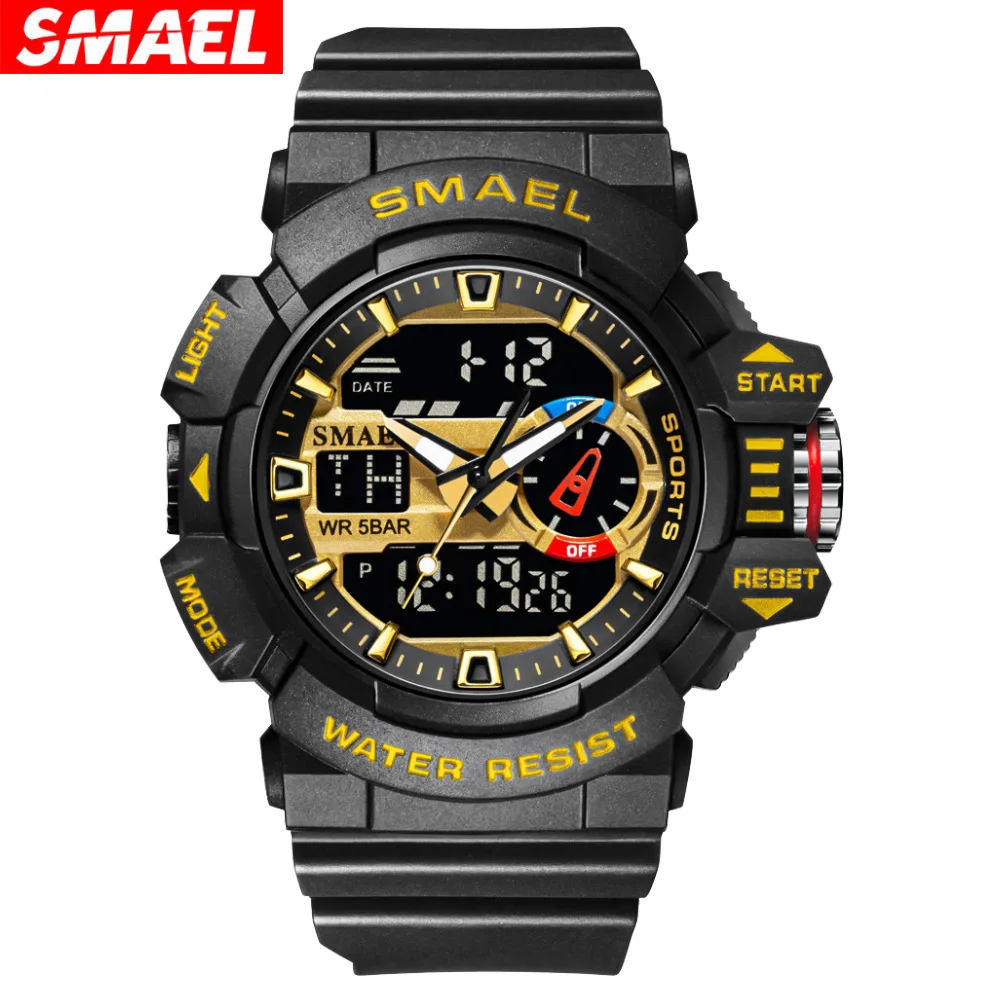 SMAEL Casual Outdoor Men's Watch, Outdoor Waterproof Multifunctional Electronic Watch Dual Display Alarm
