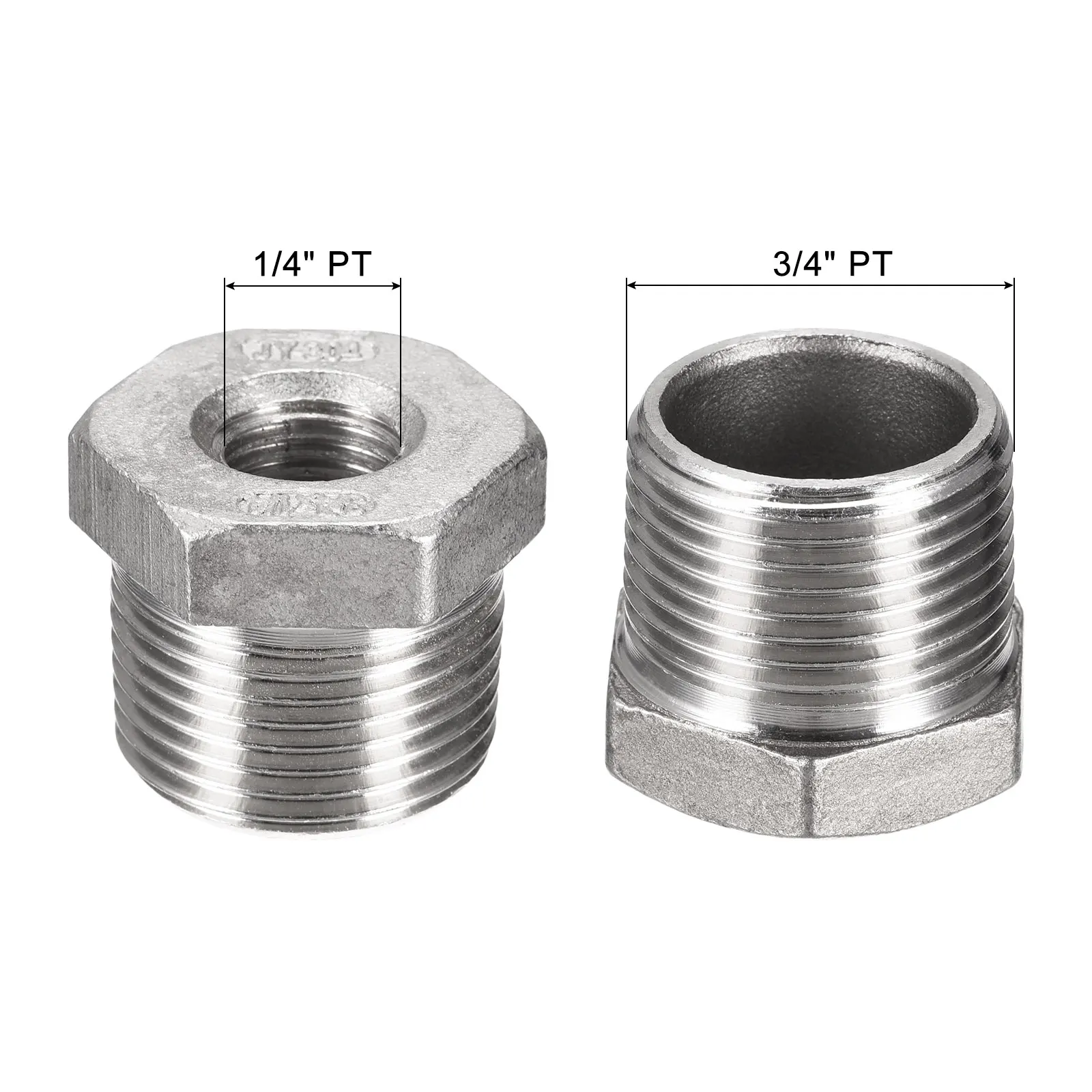 Uxcell Hex Reducer Ring, 3/4 PT Male To 1/4 PT Female 304 Stainless Steel Pipe Fitting Reducer Adapter