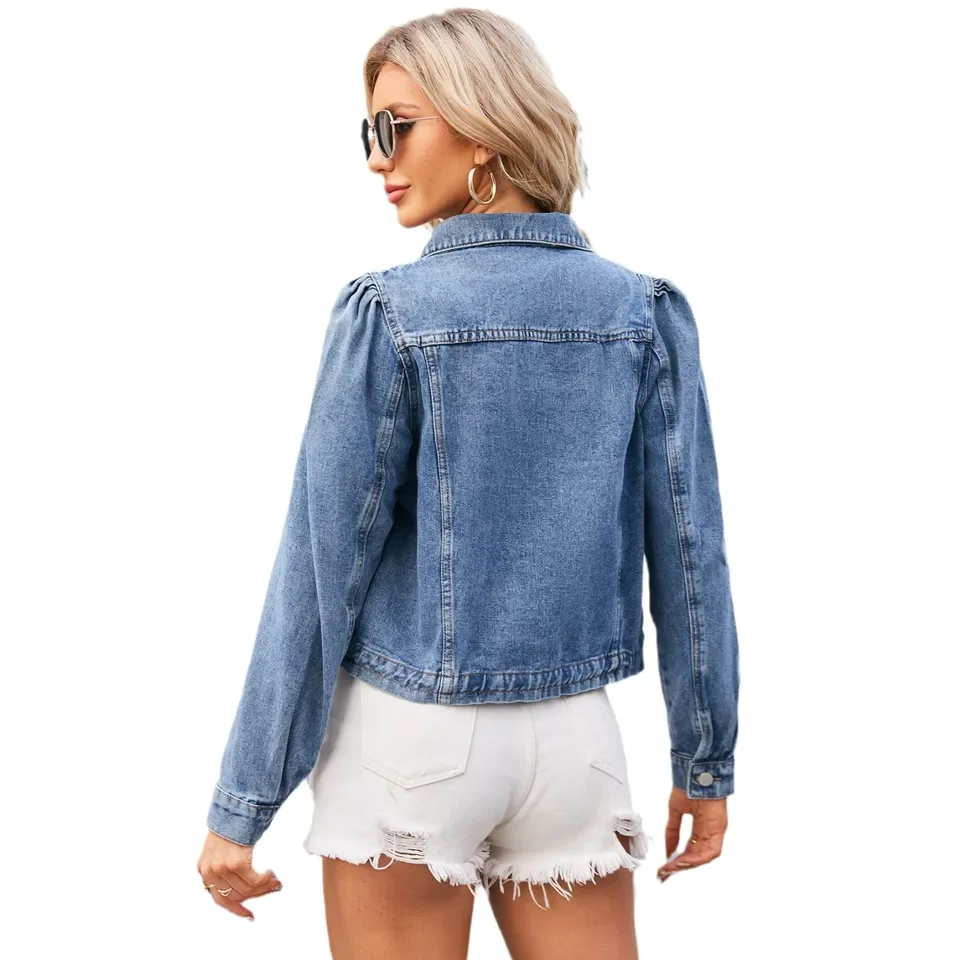 Europe and America New Washed Lace-up Slim Denim Short Jacket. Women's Spring Casual Long-sleeved Denim Jacket. Women's Streetwe