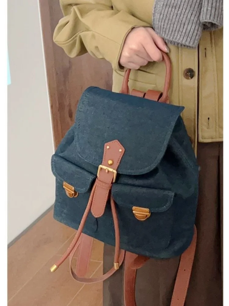 Vintage Preppy Style Pu Leather Drawstring Backpack Casual Schoolbag Handbag Student Leisure Travel Backpack