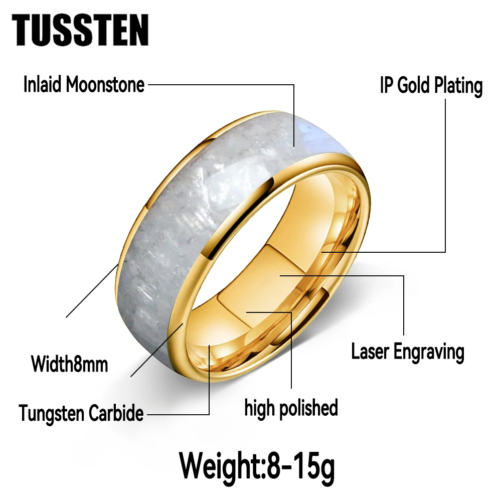 TUSSTEN 4/6/8MM Men's and Women's Wedding Tungsten Ring Dome Polishing Moonstone Inlaid Fashion New Style Comfortable Fit - view 2