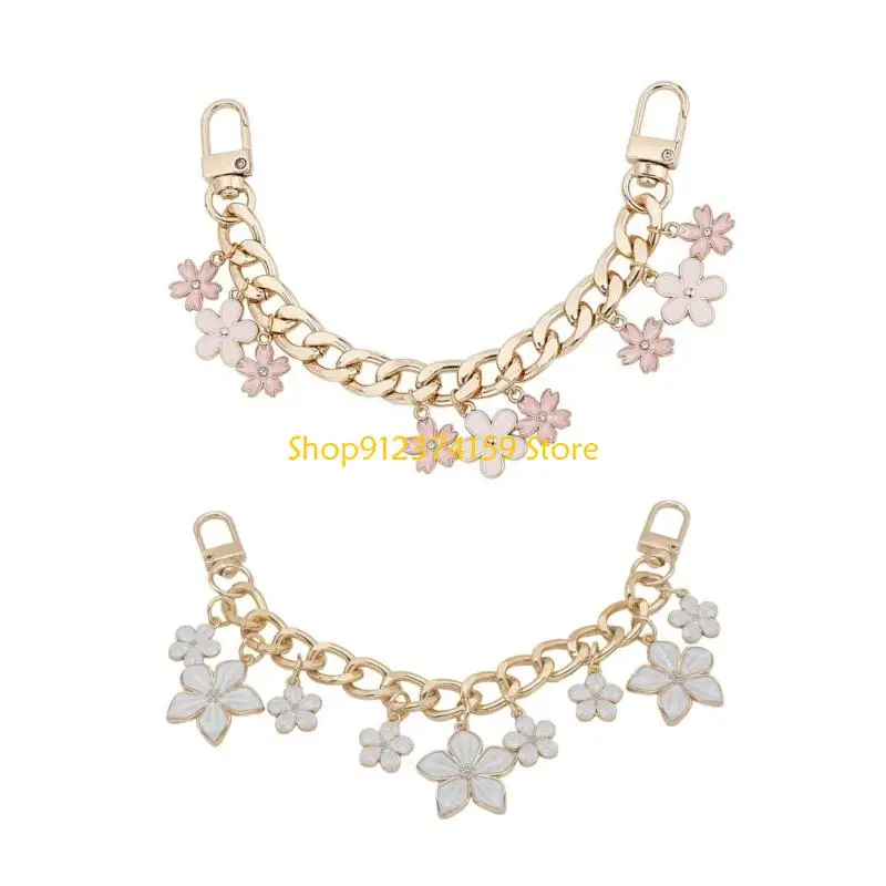 

G5AE Elegant Purse Chain Strap Alloy Chain Replacement with Flower Charm Fashion Decoration for Shoulder Bags and Purses